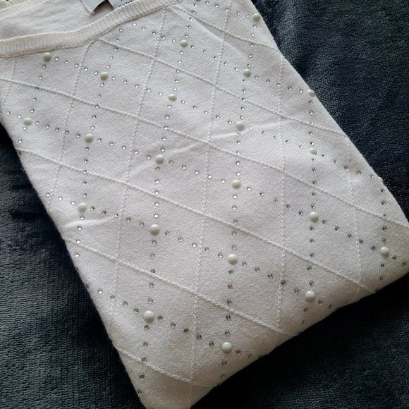 Elle Women's Embellished Diamond Stitch Sweater Soft Cotton Blend, Medium, - Picture 9 of 12